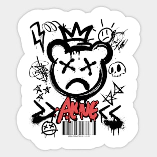 Alone Crowned Teddy Bear T-Shirt: Graffiti Style with Y2K Elements - Urban Art Tee Sticker